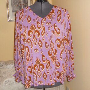 Belle by Kim Gravel 2X Lilac Spaced Ikat V-neck L/S Tunic Top